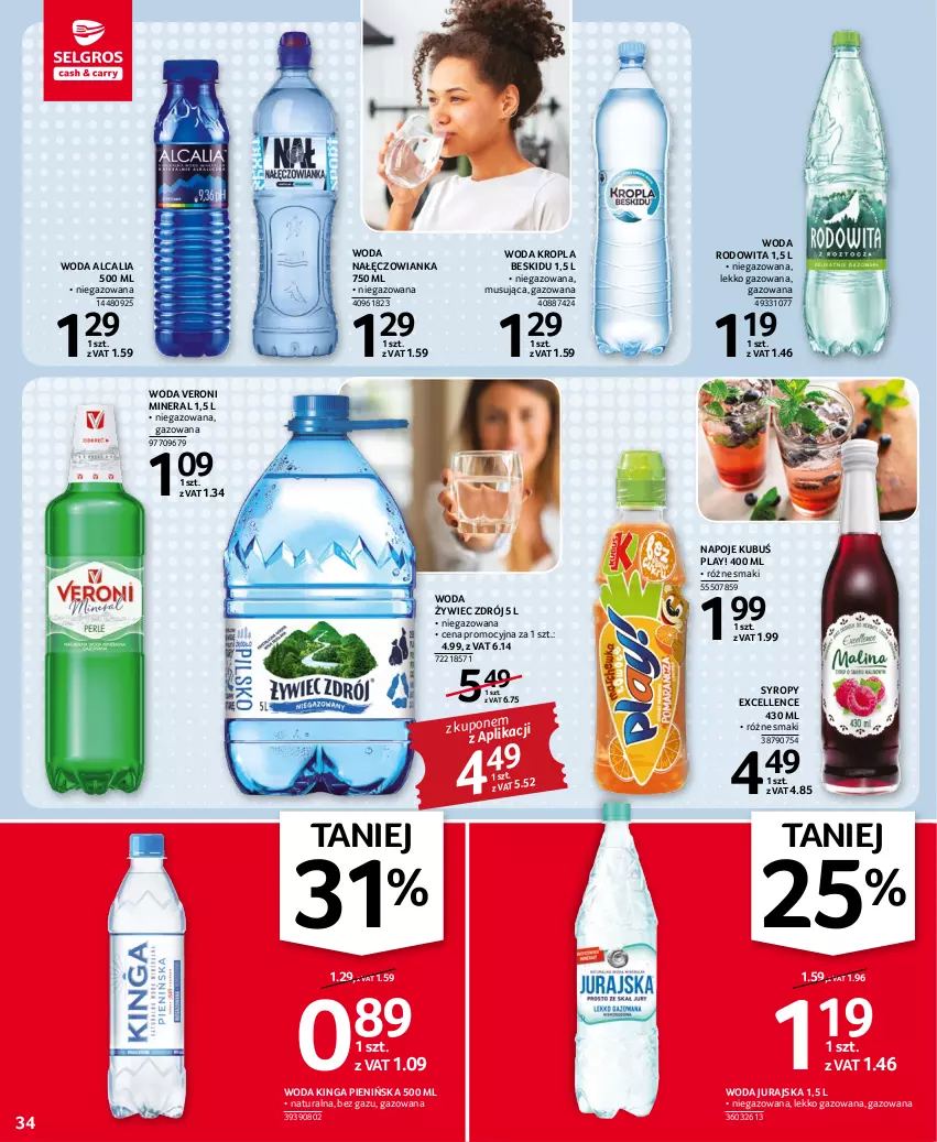 Gazetka promocyjna Selgros - Oferta spożywcza - ważna 17.11 do 30.11.2022 - strona 34 - produkty: Kubuś, Mus, Nałęczowianka, Napoje, Syrop, Syropy, Woda