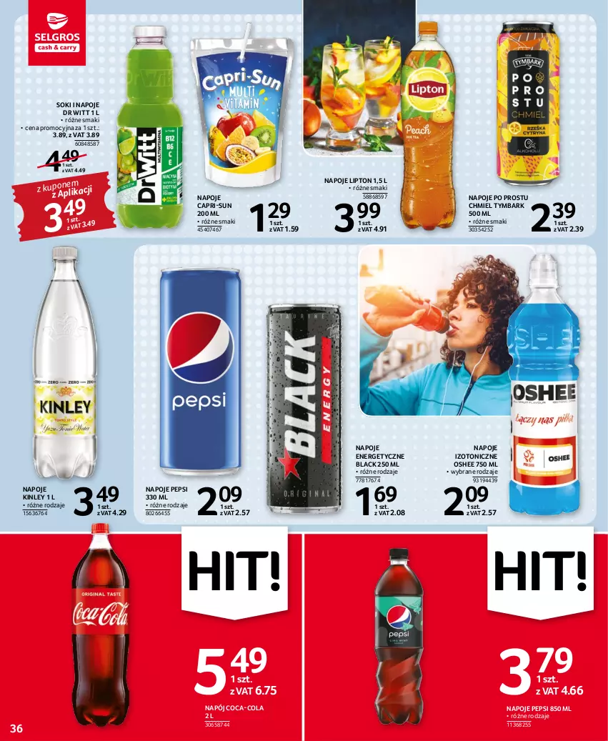 Gazetka promocyjna Selgros - Oferta spożywcza - ważna 17.11 do 30.11.2022 - strona 36 - produkty: Coca-Cola, Lack, Lipton, Napój, Napoje, Oshee, Pepsi, Sok, Tymbark