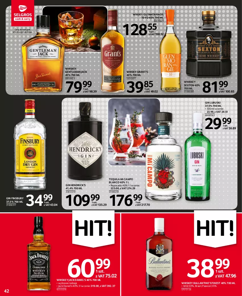 Gazetka promocyjna Selgros - Oferta spożywcza - ważna 17.11 do 30.11.2022 - strona 42 - produkty: Gin, Gra, Tequila, Whiskey, Whisky