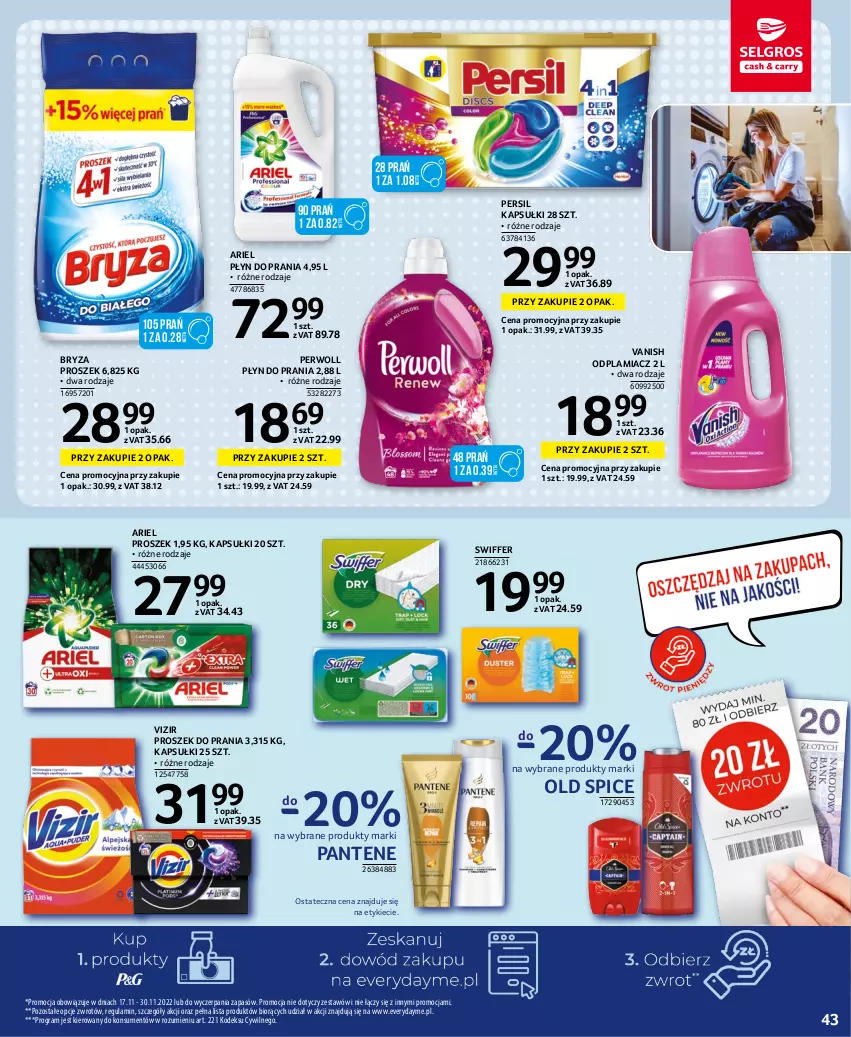 Gazetka promocyjna Selgros - Oferta spożywcza - ważna 17.11 do 30.11.2022 - strona 43 - produkty: Ariel, Bryza, Gra, Odplamiacz, Old Spice, Pantene, Persil, Perwoll, Płyn do prania, Proszek do prania, Vanish, Vizir