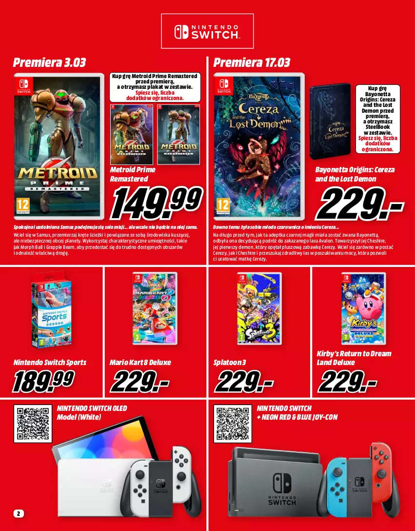 Gazetka promocyjna Media Markt - Gazetka Media Markt - ważna 01.03 do 31.03.2023 - strona 2 - produkty: Bayonetta, Gin, Gra, Metro, Mus, Nintendo Switch, Piec, Por, Sport