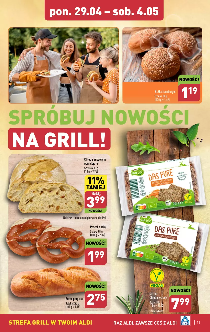 Gazetka promocyjna Aldi - Pełna oferta - ważna 29.04 do 04.05.2024 - strona 11 - produkty: Bułka, Bułka hamburger, Burger, Chleb, Fa, Grill, Hamburger