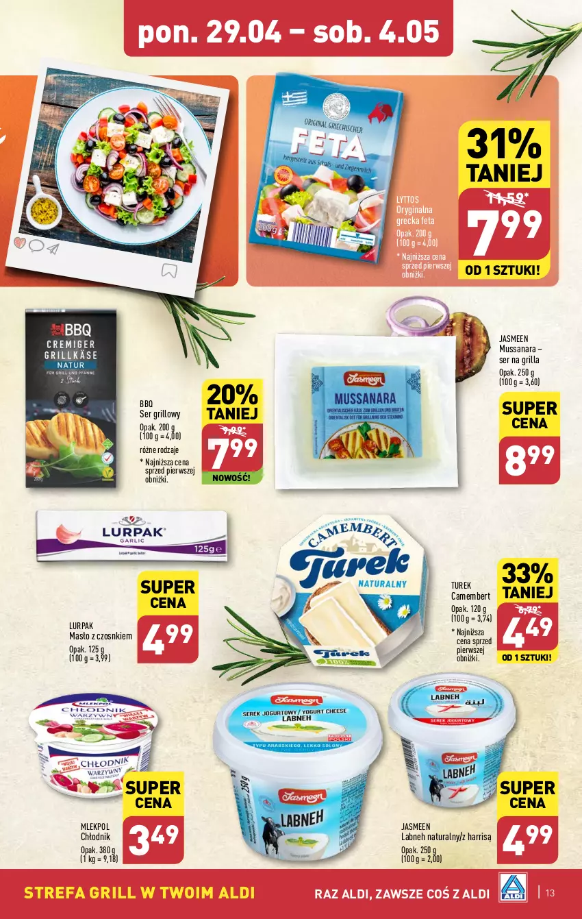 Gazetka promocyjna Aldi - Pełna oferta - ważna 29.04 do 04.05.2024 - strona 13 - produkty: Camembert, Fa, Feta, Gin, Grill, Lurpak, Masło, Mus, Ser