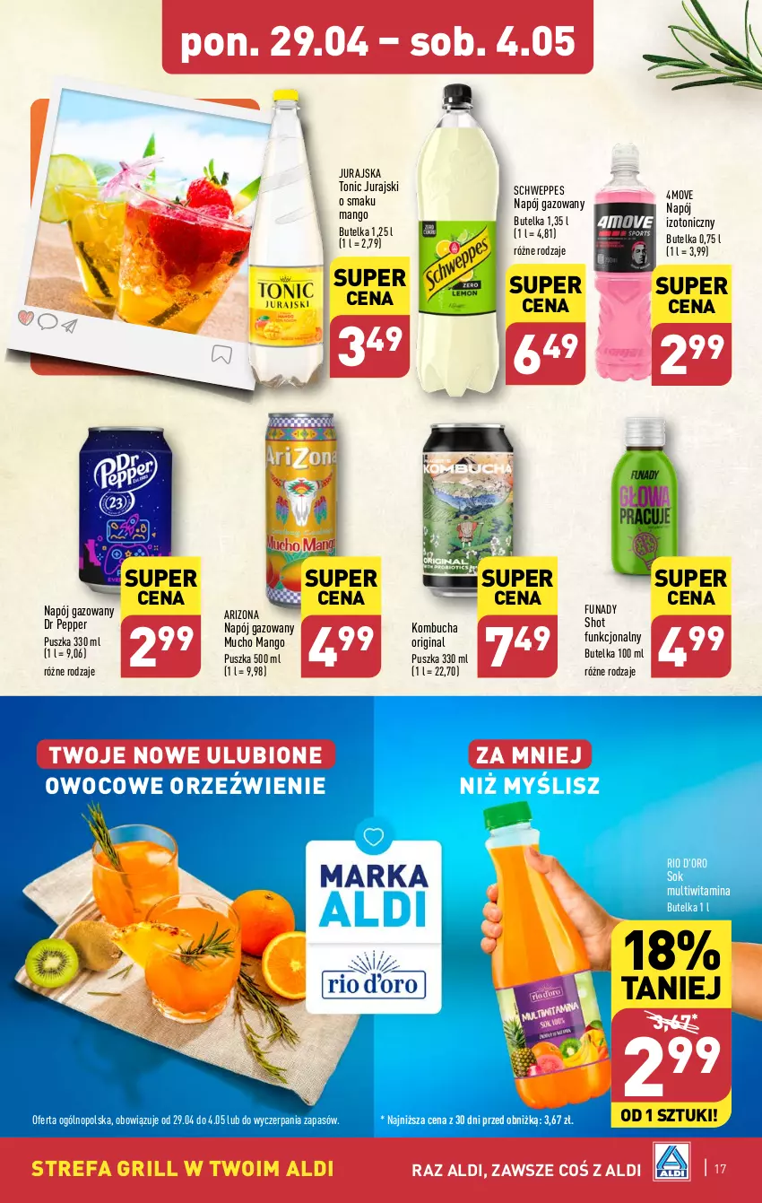 Gazetka promocyjna Aldi - Pełna oferta - ważna 29.04 do 04.05.2024 - strona 17 - produkty: Fa, Gin, Grill, Mango, Napój, Napój gazowany, Napój izotoniczny, Schweppes, Sok