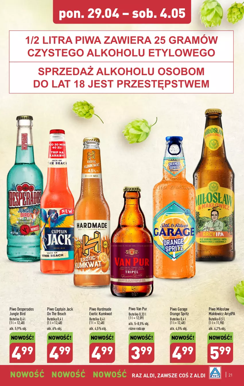 Gazetka promocyjna Aldi - Pełna oferta - ważna 29.04 do 04.05.2024 - strona 21 - produkty: Captain Jack, Desperados, Gra, Kumkwat, Piwa, Piwo, Pur