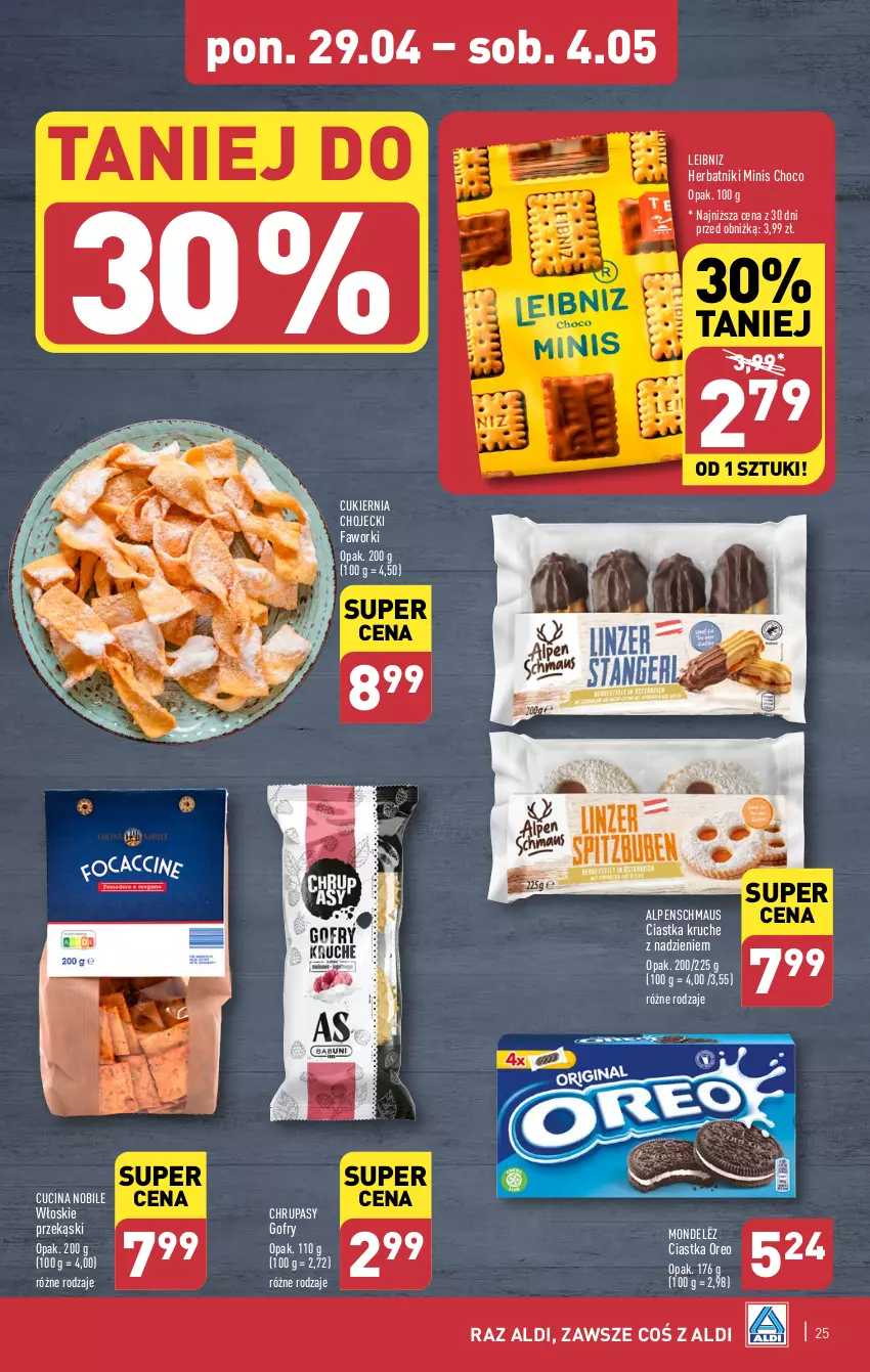 Gazetka promocyjna Aldi - Pełna oferta - ważna 29.04 do 04.05.2024 - strona 25 - produkty: Ciastka, Cukier, Fa, Faworki, Gofry, Herbatniki, Oreo