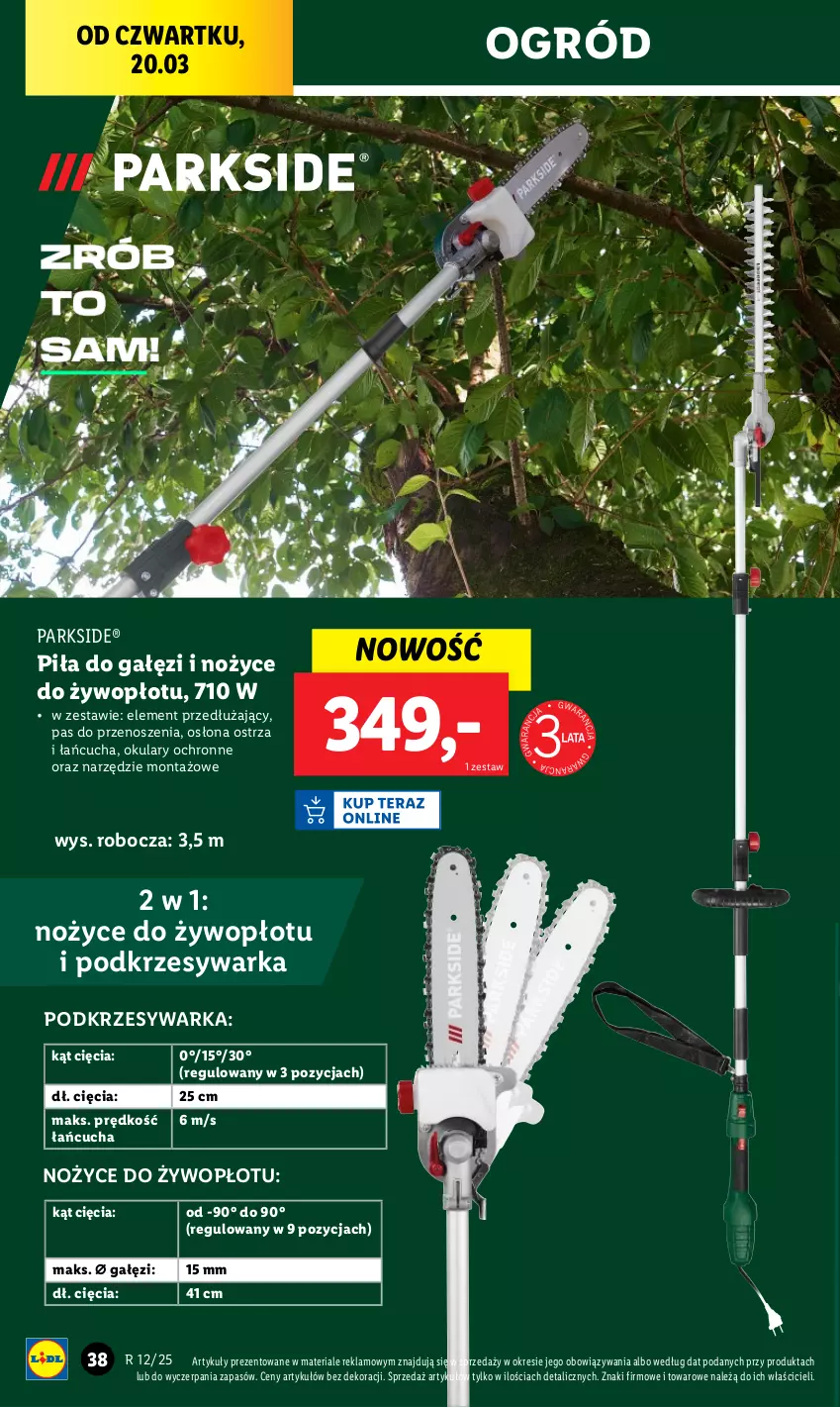 Gazetka promocyjna Lidl - GAZETKA - ważna 17.03 do 22.03.2025 - strona 40 - produkty: Noż, Nożyce, Ogród, Okulary ochronne, Parkside, Piła do gałęzi, Warka