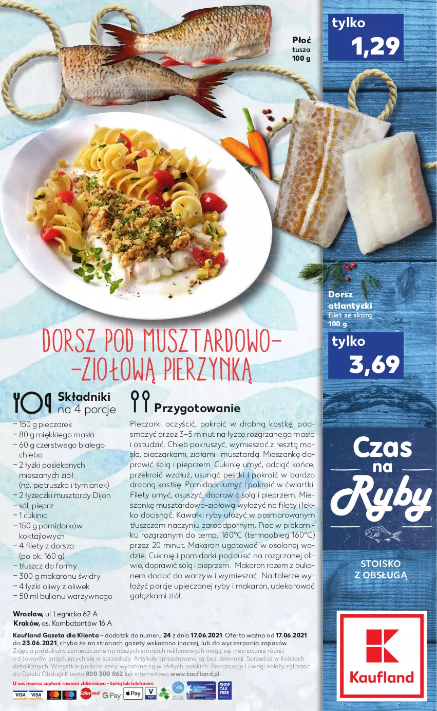 Gazetka promocyjna Kaufland - RYBY - ważna 17.06 do 23.06.2021 - strona 2 - produkty: Bulion, Chleb, Dorsz, Kawa, Lion, Makaron, Mus, Piec, Pieczarka, Piekarnik, Pieprz, Pietruszka, Pomidorki, Por, Sól, Talerz, Tusz, Wagi