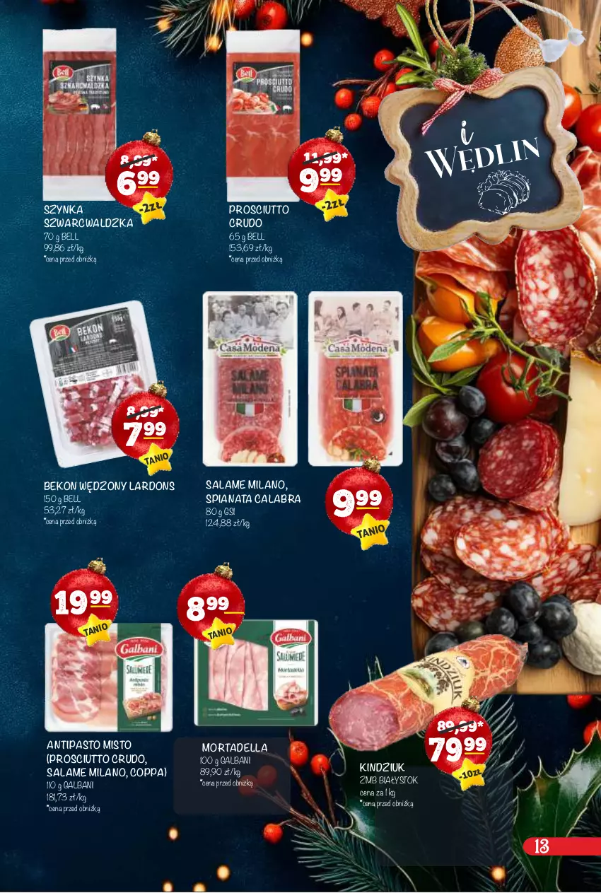 Gazetka promocyjna Arhelan - Gazetka - ważna 15.12.2025 do 05.01.2026 - strona 13 - produkty: Beko, Bell, Dell, Galbani, Kindziuk, Mortadella, Prosciutto, Szynka