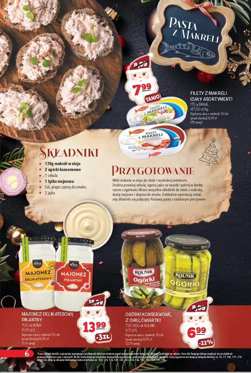 Gazetka promocyjna Arhelan - Gazetka - ważna 15.12.2025 do 05.01.2026 - strona 6 - produkty: Cebula, Gra, Graal, Majonez, Makrelą, Ogórki konserwowe, Olej, Piec, Pieprz, Rolnik, Rum, Ser, Sól