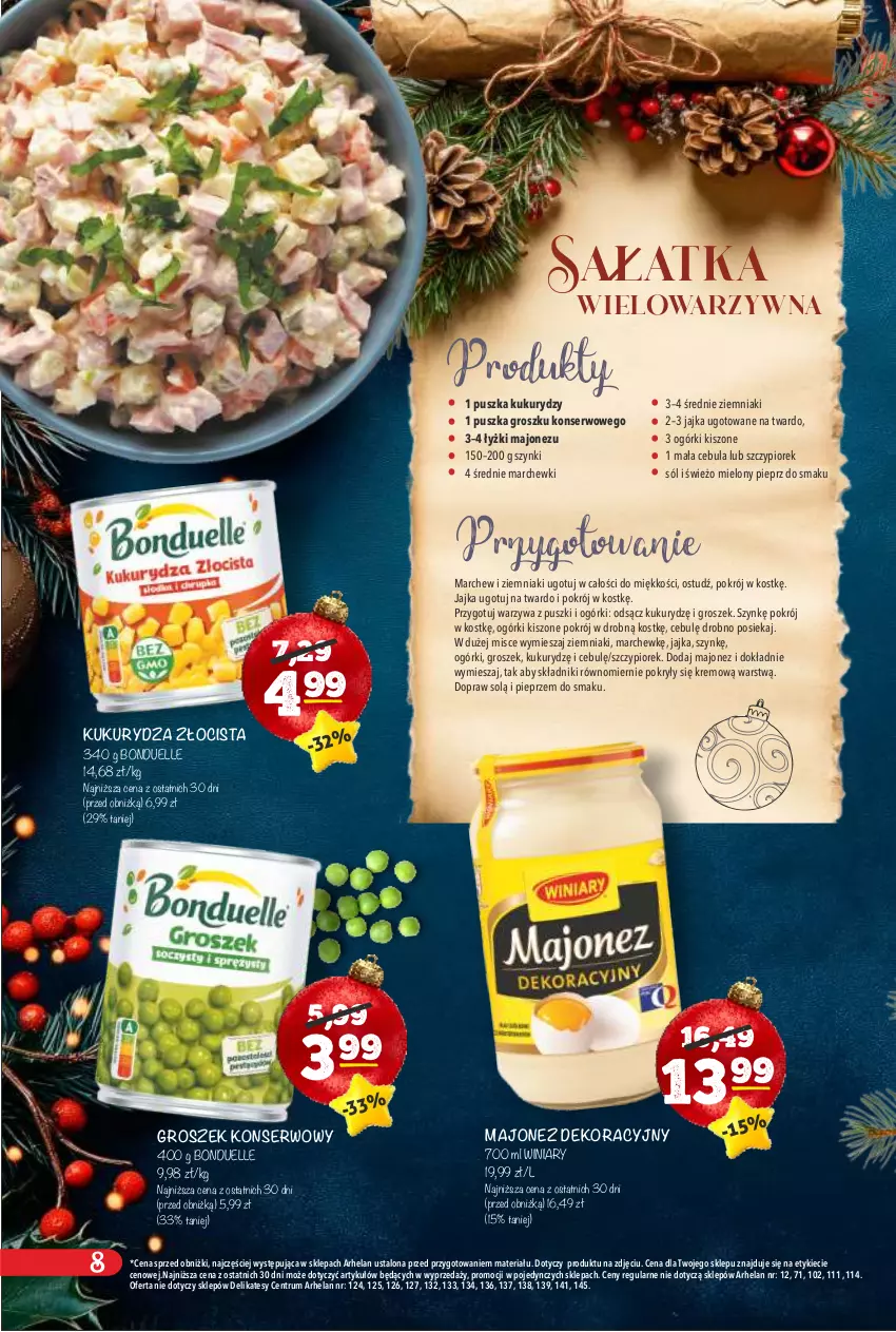Gazetka promocyjna Arhelan - Gazetka - ważna 15.12.2025 do 05.01.2026 - strona 8 - produkty: Bonduelle, Cebula, Groszek, Kukurydza, Majonez, Pieprz, Rum, Ser, Sól, Warzywa, Winiary, Ziemniaki