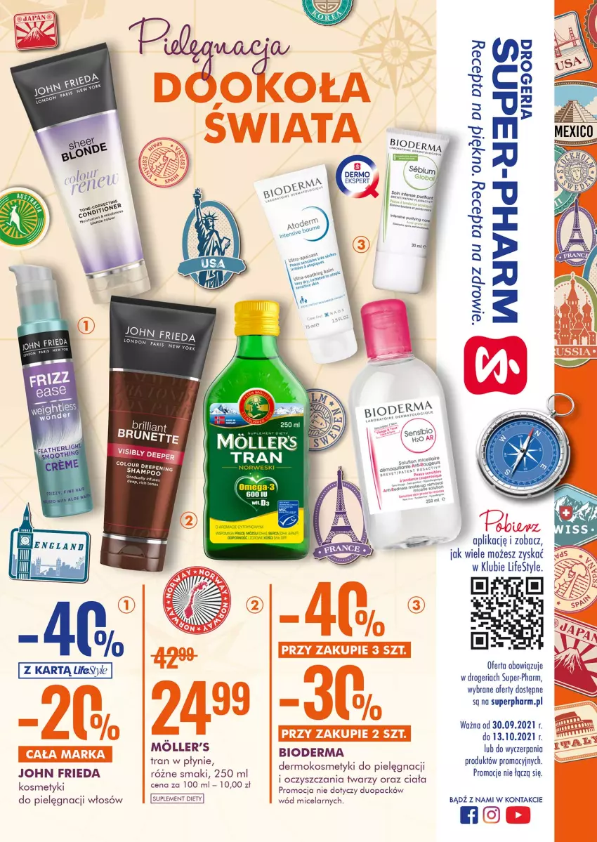 Gazetka promocyjna Super Pharm - Gazetka - ważna 30.09 do 13.10.2021 - strona 1 - produkty: Bioderma, Fa, Gra, John frieda, Kosmetyki do pielęgnacji, Suplement diety, Tran