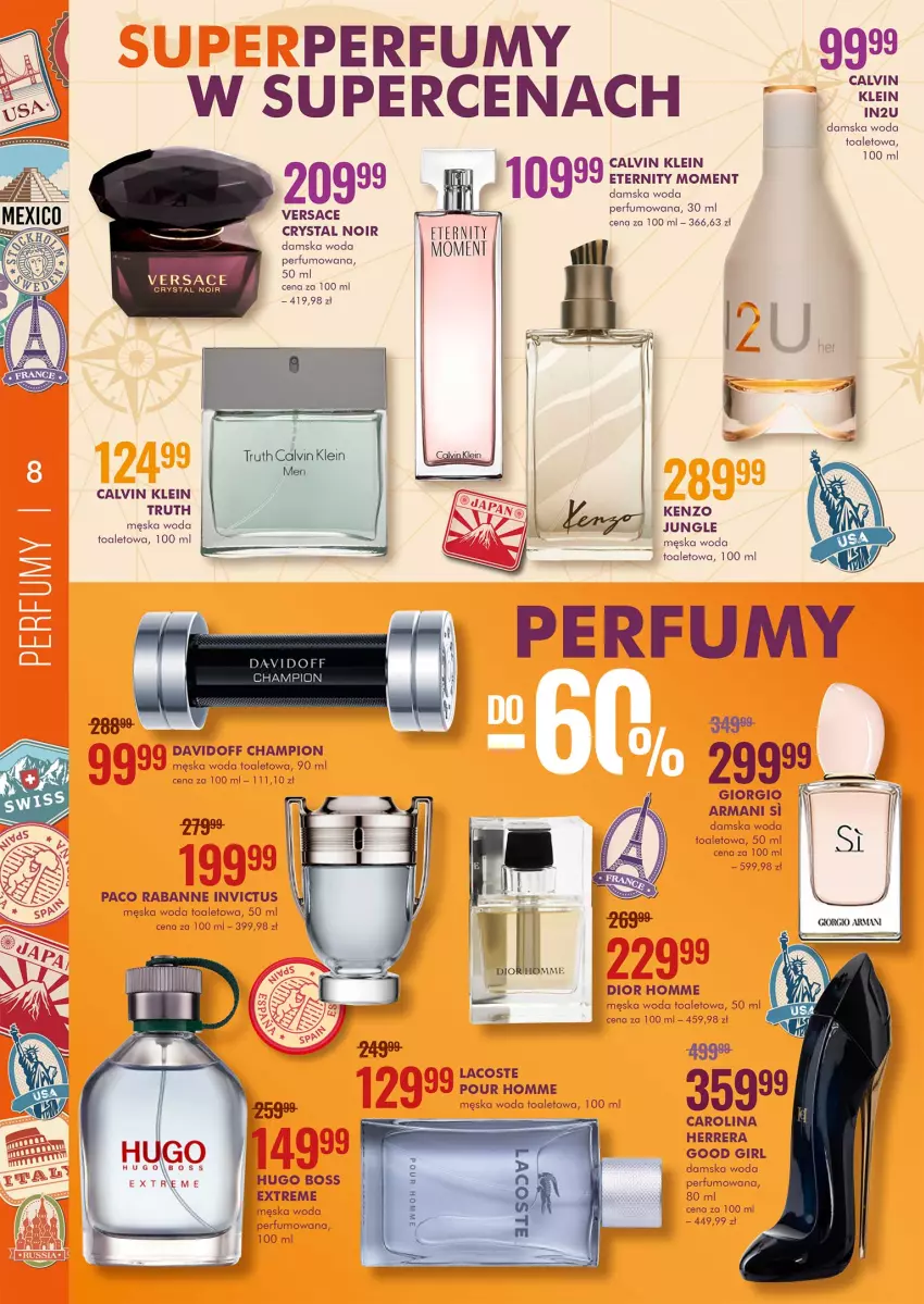 Gazetka promocyjna Super Pharm - Gazetka - ważna 30.09 do 13.10.2021 - strona 8 - produkty: Calvin Klein, Davidoff, Dior, Giorgio Armani, Hugo Boss, Kenzo, Lacoste, Paco Rabanne, Perfum, Versace, Woda, Woda perfumowana, Woda toaletowa