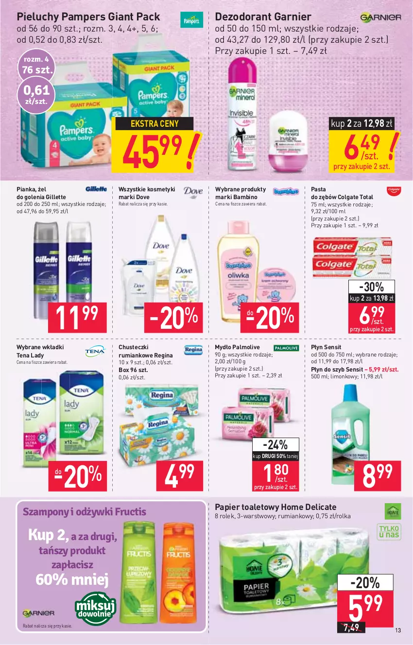 Gazetka promocyjna Stokrotka - Supermarket - ważna 20.05 do 26.05.2021 - strona 13 - produkty: Chusteczki, Colgate, Colgate Total, Dezodorant, Dove, Garnier, Gillette, Gin, LG, Mydło, Palmolive, Pampers, Papier, Papier toaletowy, Pasta do zębów, Pieluchy, Płyn do szyb, Rum, Wkładki