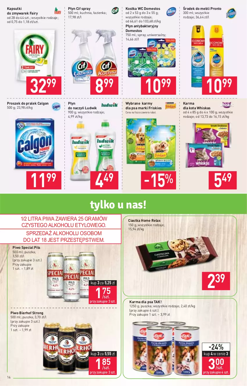 Gazetka promocyjna Stokrotka - Supermarket - ważna 20.05 do 26.05.2021 - strona 14 - produkty: Calgon, Ciastka, Cif, Domestos, Fa, Fairy, Friskies, Gra, Kuchnia, LG, Ludwik, Piwa, Piwo, Pronto, Whiskas