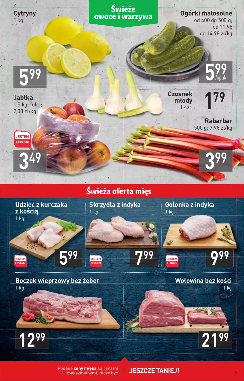 Gazetka promocyjna Stokrotka - Supermarket - ważna 20.05 do 26.05.2021 - strona 5 - produkty: Boczek, Boczek wieprzowy, Cytryny, Czosnek, Golonka z indyka, Jabłka, Kurczak, Wołowina, Wołowina bez kości