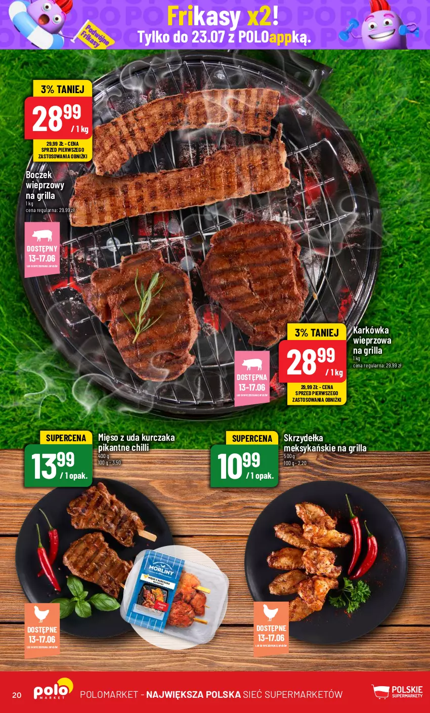 Gazetka promocyjna PoloMarket - Gazetka pomocyjna - ważna 12.06 do 18.06.2024 - strona 20 - produkty: Boczek, Boczek wieprzowy, Grill, Karkówka wieprzowa, Kurczak, Mięso, Mięso z uda kurczaka