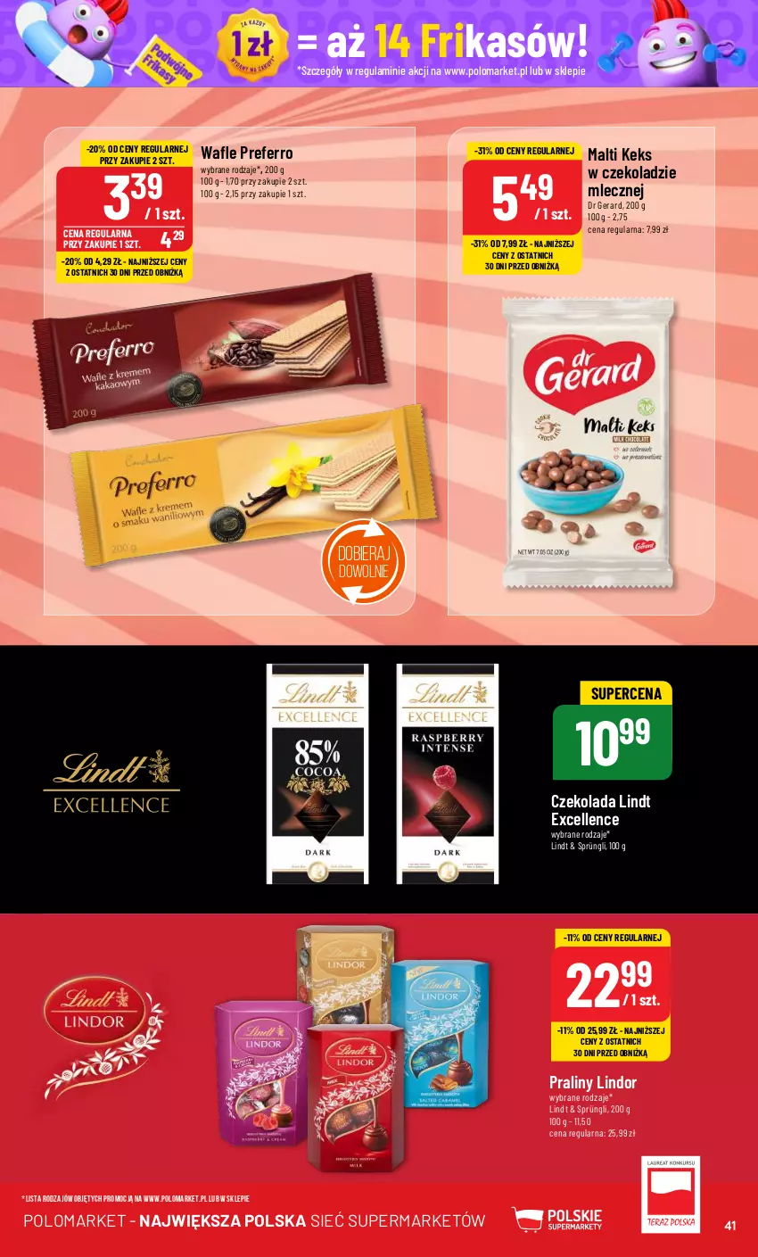 Gazetka promocyjna PoloMarket - Gazetka pomocyjna - ważna 12.06 do 18.06.2024 - strona 41 - produkty: Czekolada, Dr Gerard, Lindor, Lindt, Praliny, Wafle