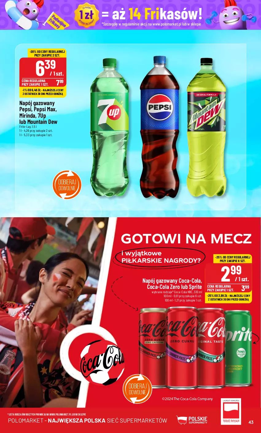 Gazetka promocyjna PoloMarket - Gazetka pomocyjna - ważna 12.06 do 18.06.2024 - strona 43 - produkty: 7up, Coca-Cola, Mirinda, Napój, Napój gazowany, Pepsi, Pepsi max, Sprite