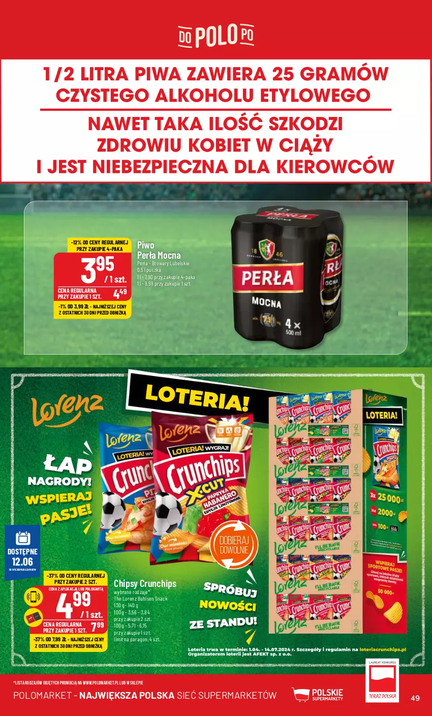 Gazetka promocyjna PoloMarket - Gazetka pomocyjna - ważna 12.06 do 18.06.2024 - strona 49 - produkty: Chipsy, Crunchips, Lorenz, Perła, Piwo