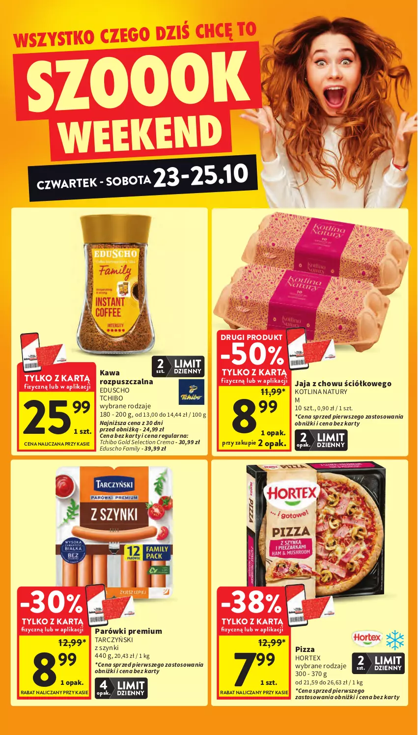 Gazetka promocyjna Intermarche - Gazetka Intermarche - ważna 23.10 do 29.10.2025 - strona 10 - produkty: Fa, Hortex, Jaja, Kawa, Kawa rozpuszczalna, Kotlin, Parówki, Pizza, Tarczyński, Tchibo