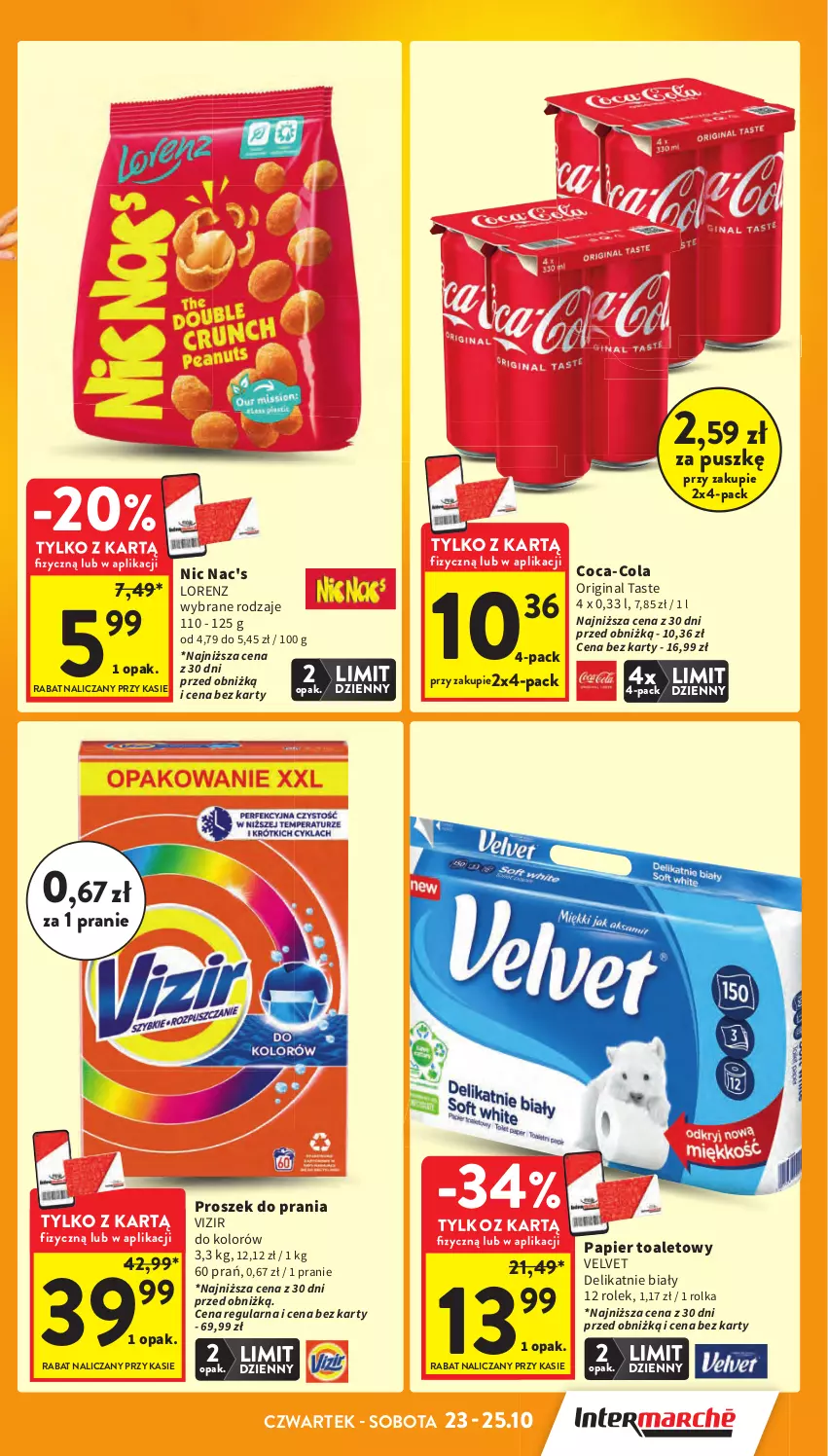 Gazetka promocyjna Intermarche - Gazetka Intermarche - ważna 23.10 do 29.10.2025 - strona 11 - produkty: Coca-Cola, Gin, Lorenz, Papier, Papier toaletowy, Proszek do prania, Velvet, Vizir