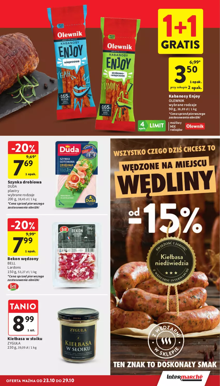 Gazetka promocyjna Intermarche - Gazetka Intermarche - ważna 23.10 do 29.10.2025 - strona 21 - produkty: Beko, Bell, Duda, Gra, Kabanos, Kiełbasa, Olewnik, Szynka