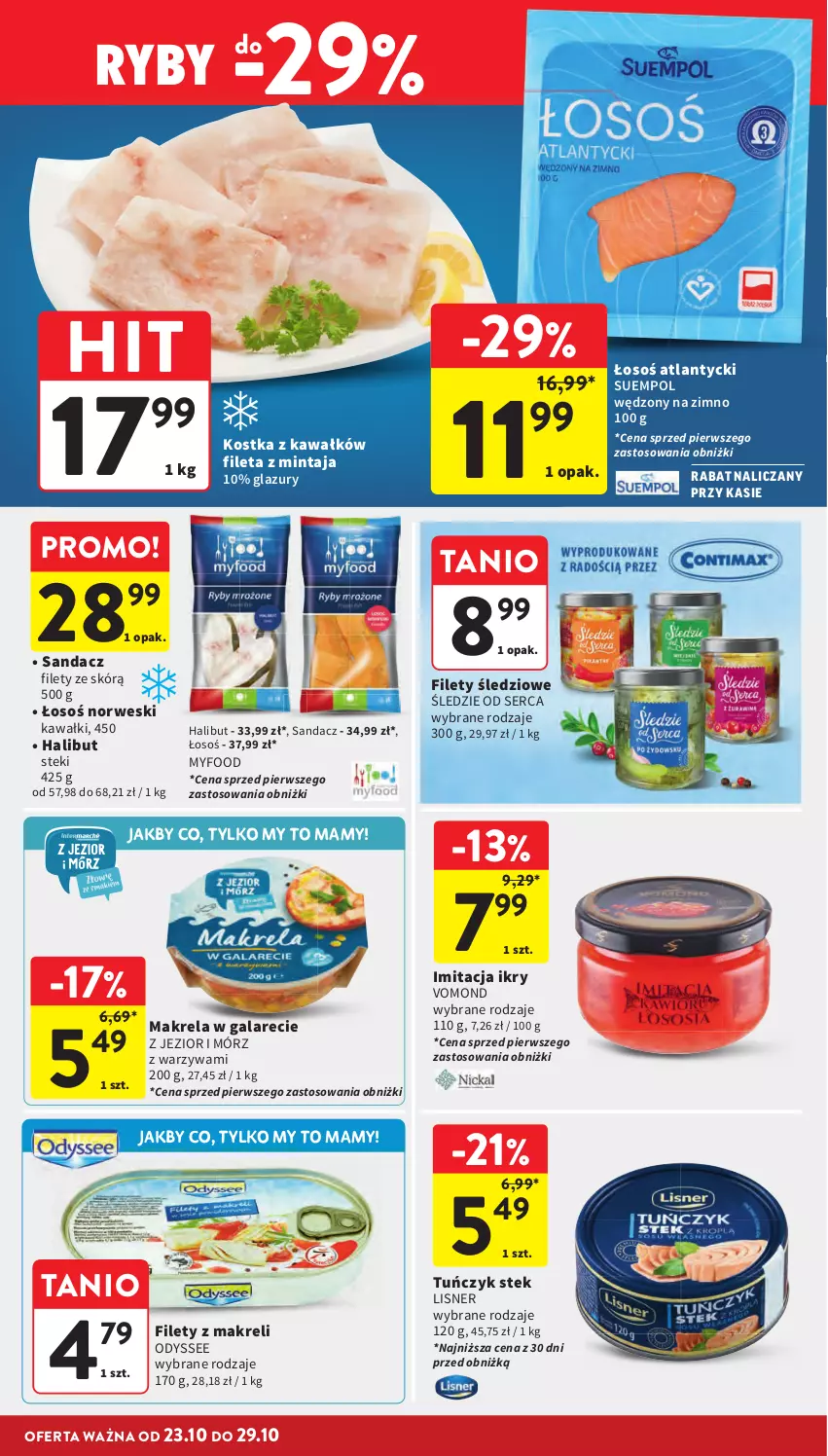 Gazetka promocyjna Intermarche - Gazetka Intermarche - ważna 23.10 do 29.10.2025 - strona 22 - produkty: Gala, Halibut, Kawa, Lazur, Lisner, Makrela w galarecie, Mintaj, Sandacz, Sandacz filet, Ser, Stek, Suempol, Tuńczyk, Warzywa