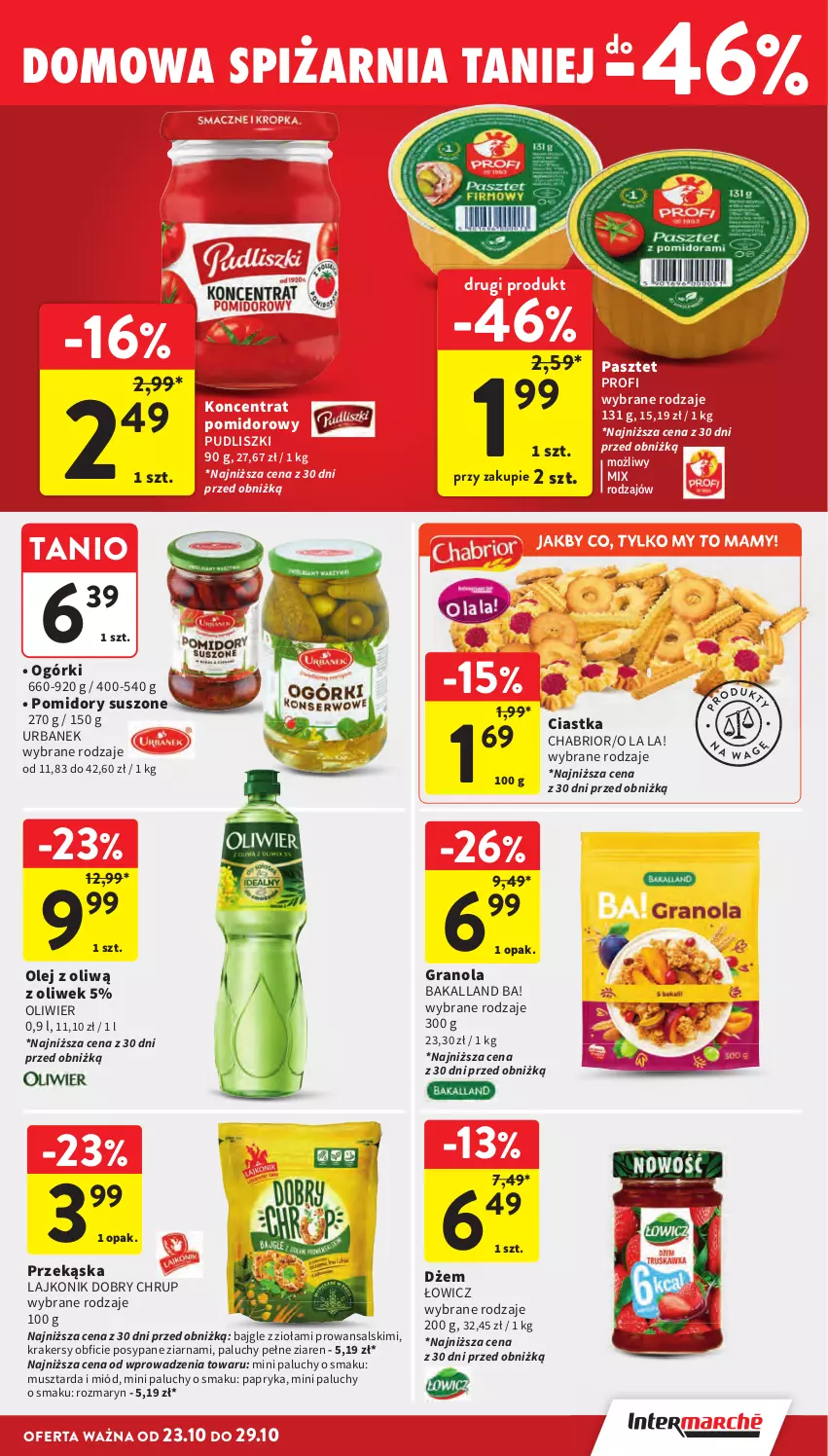 Gazetka promocyjna Intermarche - Gazetka Intermarche - ważna 23.10 do 29.10.2025 - strona 29 - produkty: Ba!, Bajgle, Bakalland, Chabrior, Ciastka, Dżem, Gra, Granola, Koncentrat pomidorowy, Krakersy, Lajkonik, Miód, Mus, Musztarda, Olej, Papryka, Pasztet, Pomidory, Pudliszki