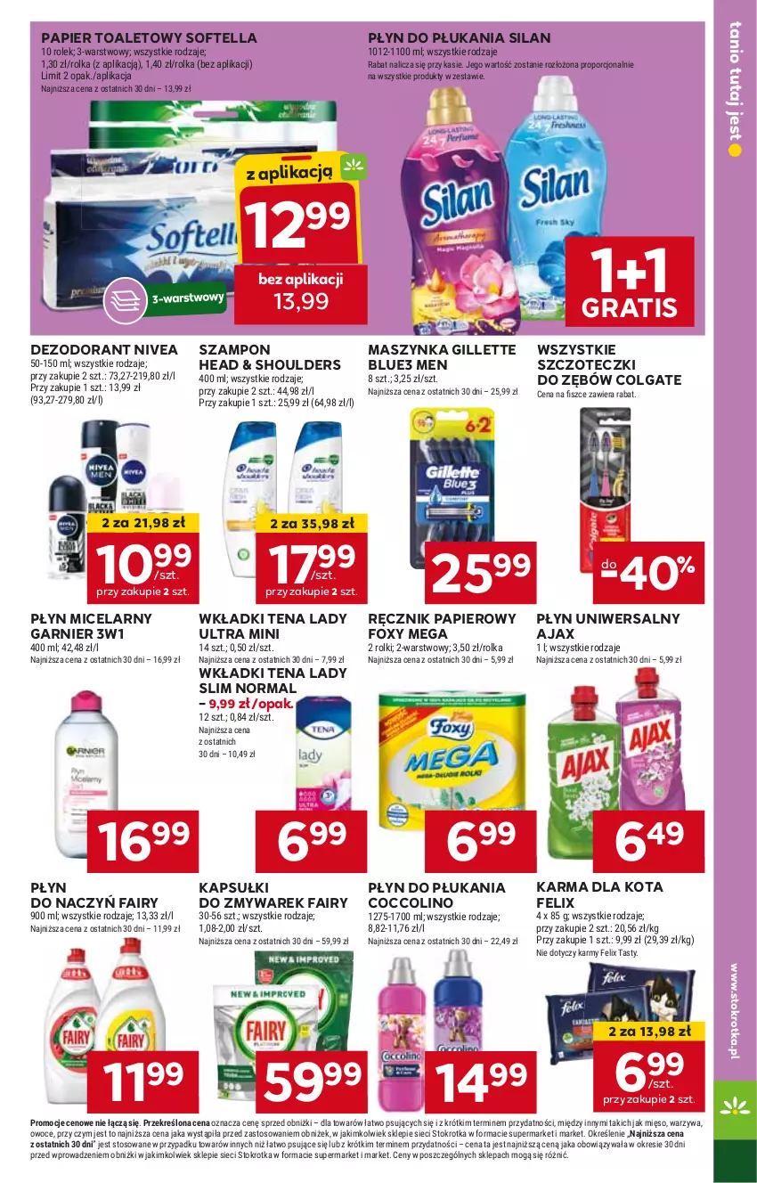 Gazetka promocyjna Stokrotka - Market - ważna 29.05 do 05.06.2024 - strona 22 - produkty: Ajax, Coccolino, Colgate, Dezodorant, Fa, Fairy, Felix, Foxy, Garnier, Gillette, Gra, HP, LG, Maszynka, Nivea, Papier, Papier toaletowy, Płyn do płukania, Płyn micelarny, Ręcznik, Silan, Szampon, Szynka, Wkładki