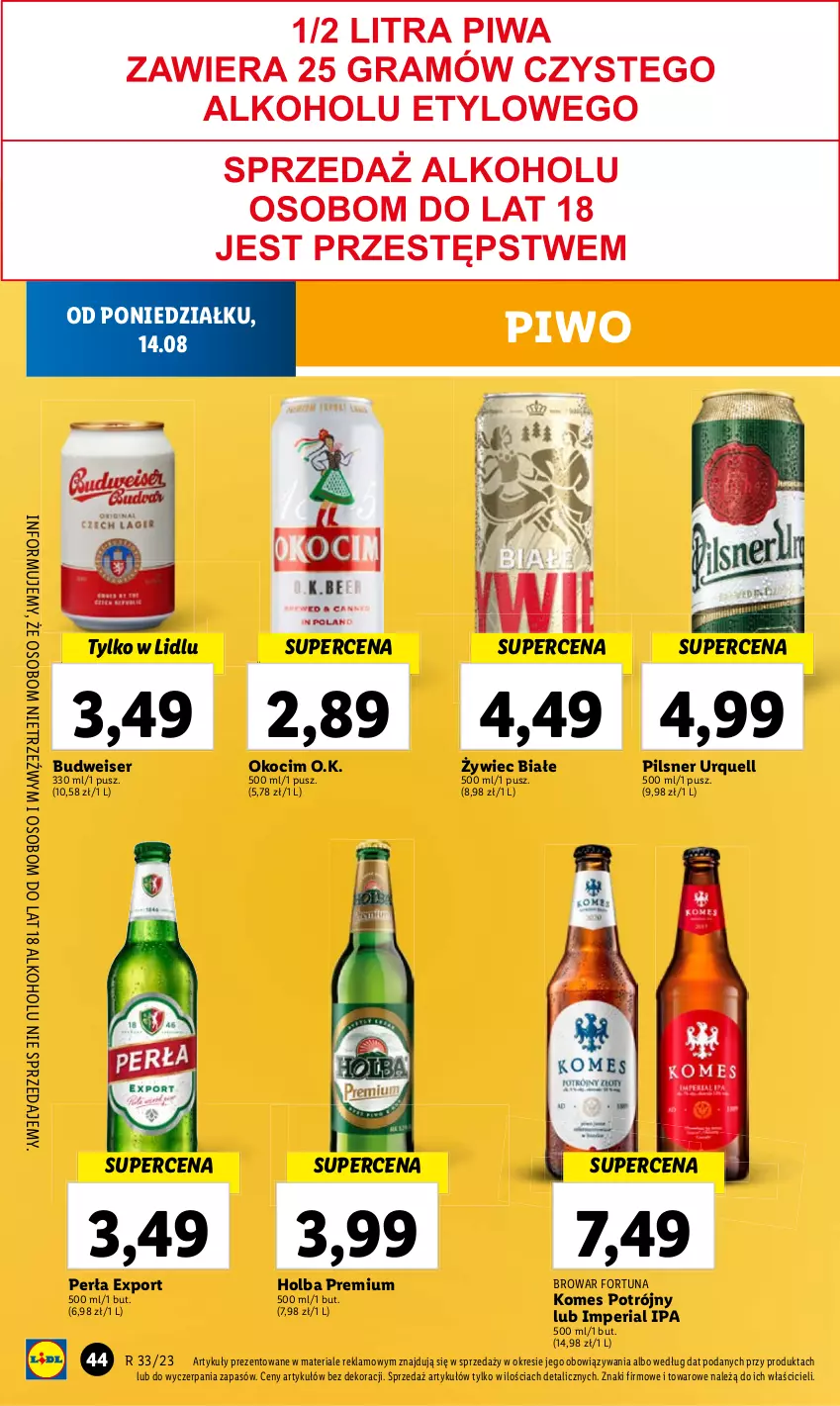 Gazetka promocyjna Lidl - GAZETKA - ważna 14.08 do 19.08.2023 - strona 50 - produkty: Koc, Okocim, Perła, Pilsner Urquell, Piwo, Por, Ser