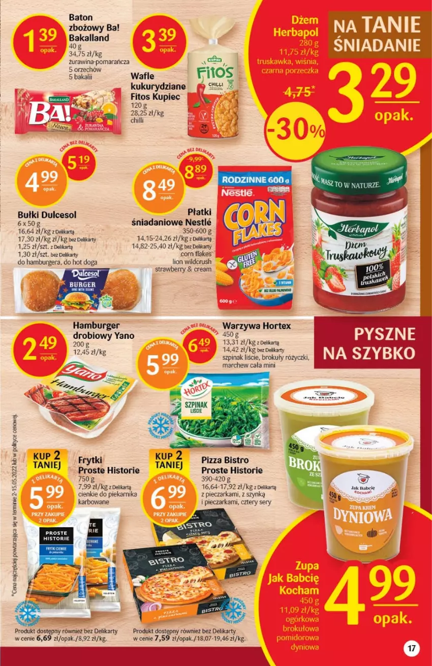 Gazetka promocyjna Delikatesy Centrum - Gazetka DC25 - ważna 30.06 do 06.07.2022 - strona 17 - produkty: Ba!, Bakalland, Baton, Brokuły, Burger, Corn flakes, Danio, Frytki, Hamburger, Hortex, Hot dog, Kupiec, LG, Lion, Olej, Piec, Pieczarka, Piekarnik, Pizza, Ser, Szpinak, Wafle, Warzywa