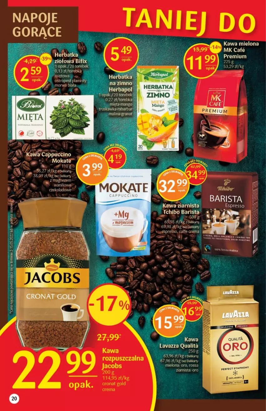 Gazetka promocyjna Delikatesy Centrum - Gazetka DC25 - ważna 30.06 do 06.07.2022 - strona 20 - produkty: Cappuccino, Herbapol, Kawa, Kawa mielona, Kawa ziarnista, Lavazza, Mango, Mięta, Napoje, Ostropes, Rum, Tchibo, Tchibo Barista, Torebka