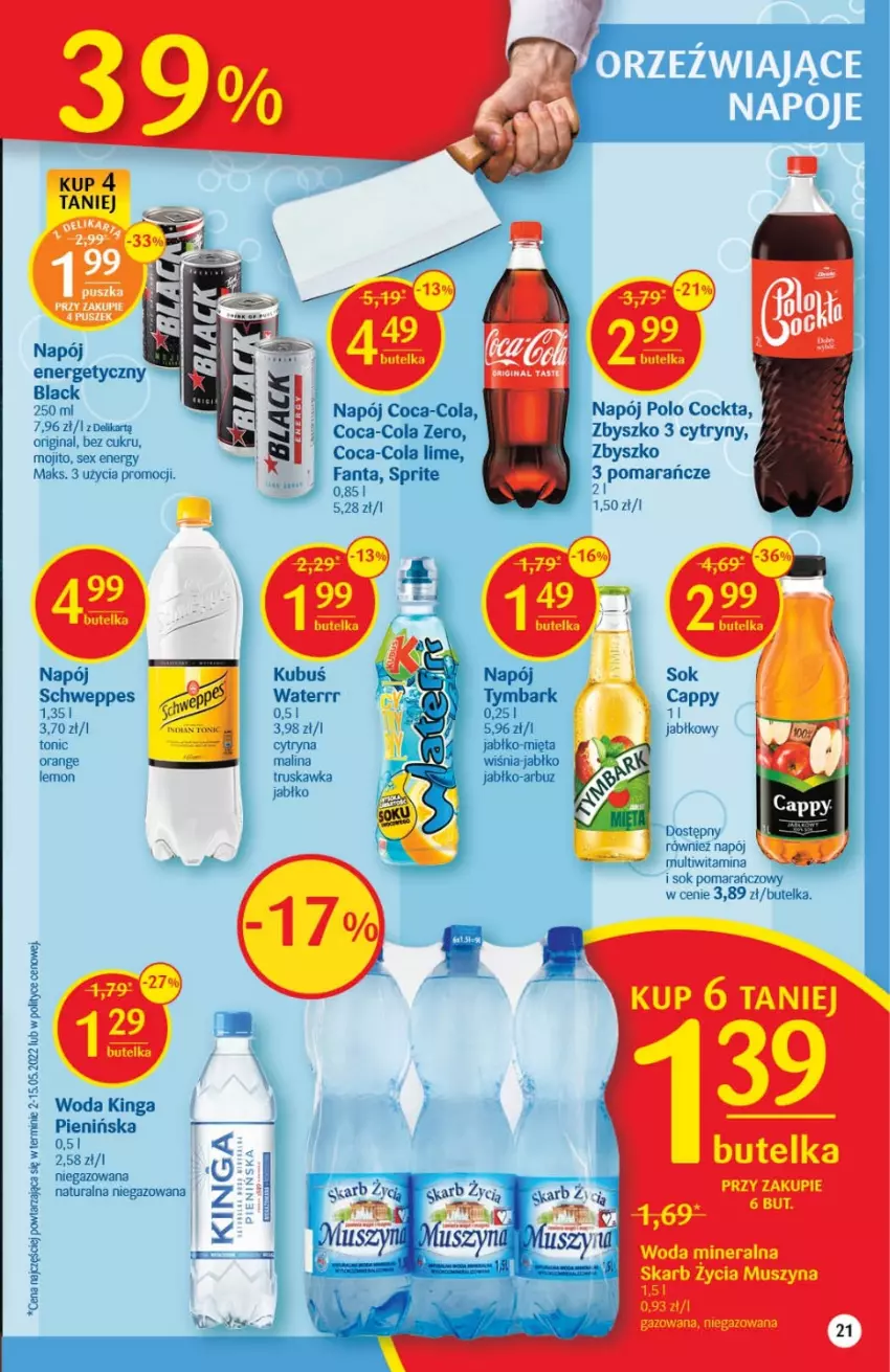 Gazetka promocyjna Delikatesy Centrum - Gazetka DC25 - ważna 30.06 do 06.07.2022 - strona 21 - produkty: Arbuz, Coca-Cola, Cytryny, Fa, Fanta, Gin, Kubuś, Lack, Mięta, Mus, Napój, Schweppes, Sok, Sprite, Szyna, Tymbark, Woda, Woda mineralna