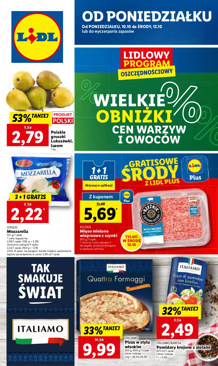 Gazetka promocyjna Lidl - GAZETKA - ważna 10.10 do 12.10.2022 - strona 1 - produkty: Gra, Lovi, Mozzarella, Olej, Pizza, Pomidory