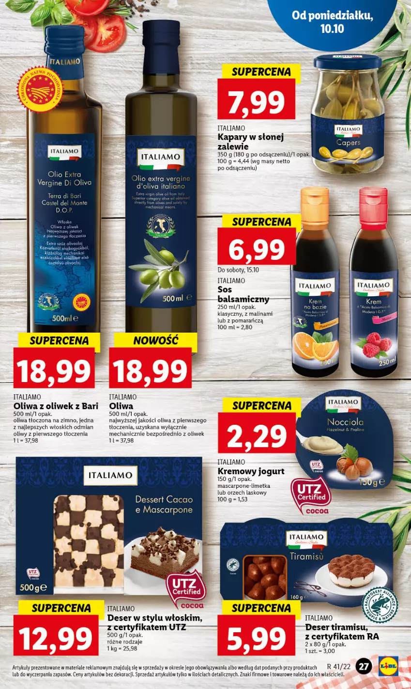 Gazetka promocyjna Lidl - GAZETKA - ważna 10.10 do 12.10.2022 - strona 30 - produkty: Deser, Gin, Jogurt, Kapary, Mascarpone, Monte, Oliwa z oliwek, Ser, Sos