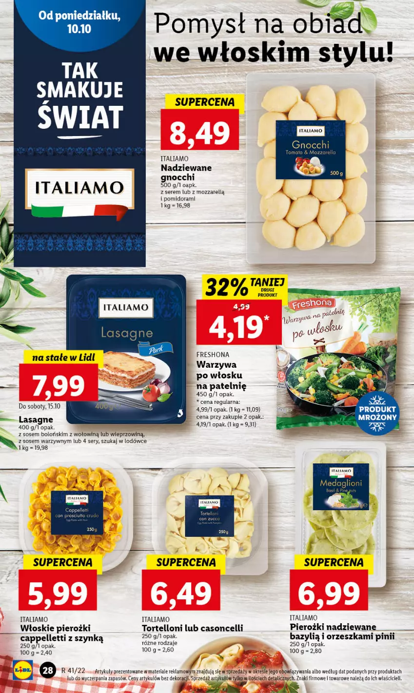 Gazetka promocyjna Lidl - GAZETKA - ważna 10.10 do 12.10.2022 - strona 31 - produkty: Bazyl, Gnocchi, Lasagne, Lion, Pellet, Ser, Sos, Tortelloni, Warzywa