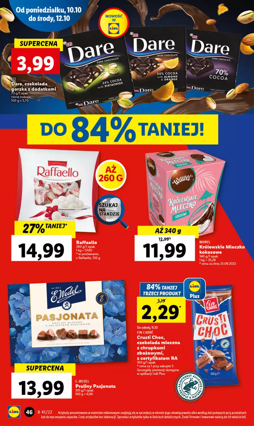 Gazetka promocyjna Lidl - GAZETKA - ważna 10.10 do 12.10.2022 - strona 49 - produkty: Czekolada, Fa, Królewski, Królewskie Mleczko, Mleczko, Por, Praliny, Raffaello, Rust, Wawel