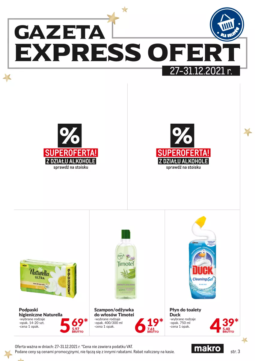 Gazetka promocyjna Makro - [Oferta specjalna] Express ofert - ważna 27.12 do 31.12.2021 - strona 3 - produkty: Alkohole, Duck, Naturell, Naturella, Odżywka, Podpaski, Szampon