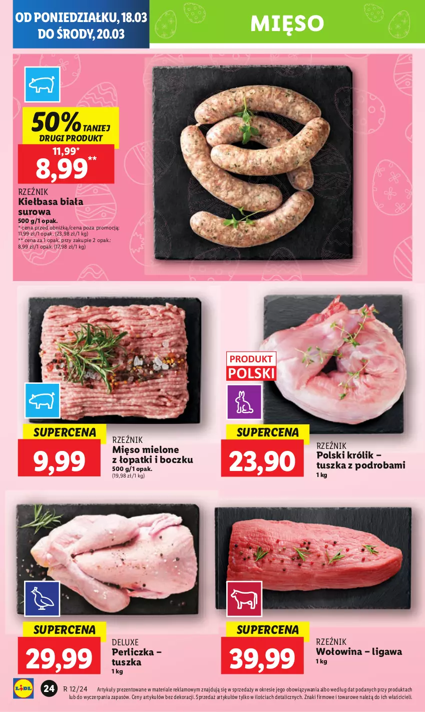 Gazetka promocyjna Lidl - GAZETKA - ważna 18.03 do 20.03.2024 - strona 28 - produkty: Kiełbasa, Kiełbasa biała, Królik, Mięso, Mięso mielone, Perliczka, Tusz, Wołowina