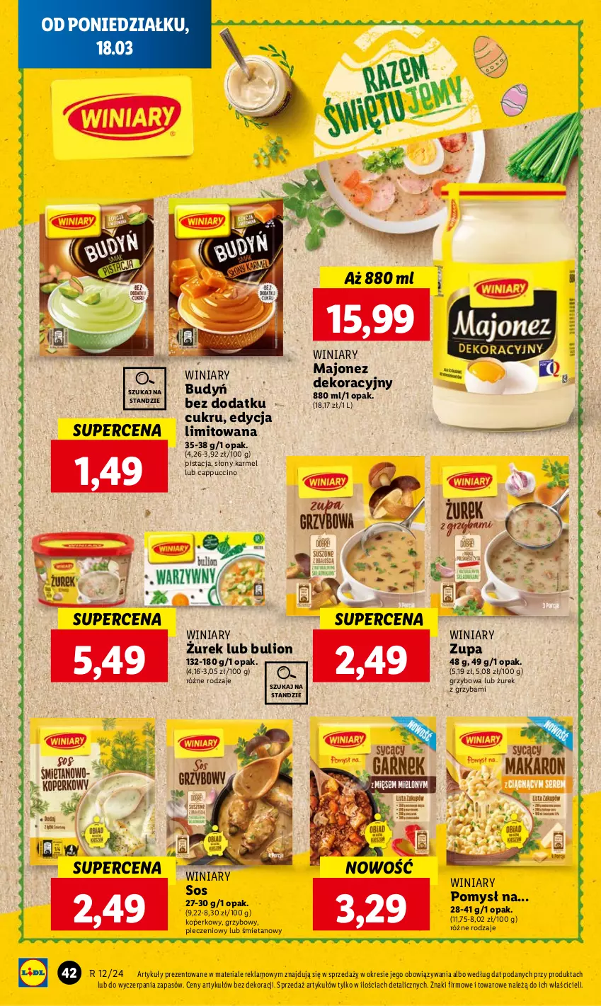 Gazetka promocyjna Lidl - GAZETKA - ważna 18.03 do 20.03.2024 - strona 48 - produkty: Cappuccino, Lion, Majonez, Piec, Sos, Winiary, Zupa