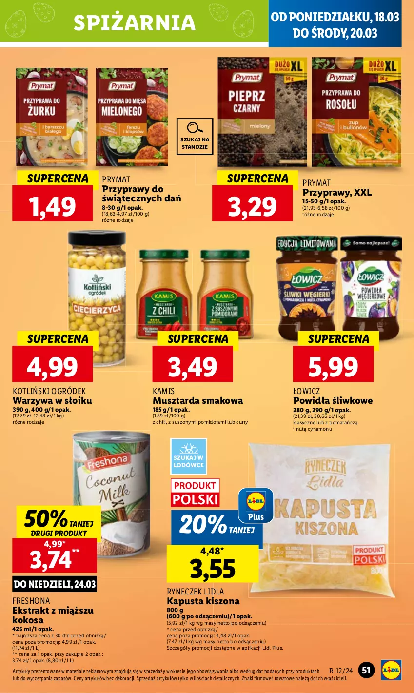 Gazetka promocyjna Lidl - GAZETKA - ważna 18.03 do 20.03.2024 - strona 57 - produkty: Kamis, Kokos, Mus, Musztarda, Prymat, Przyprawy, Warzywa