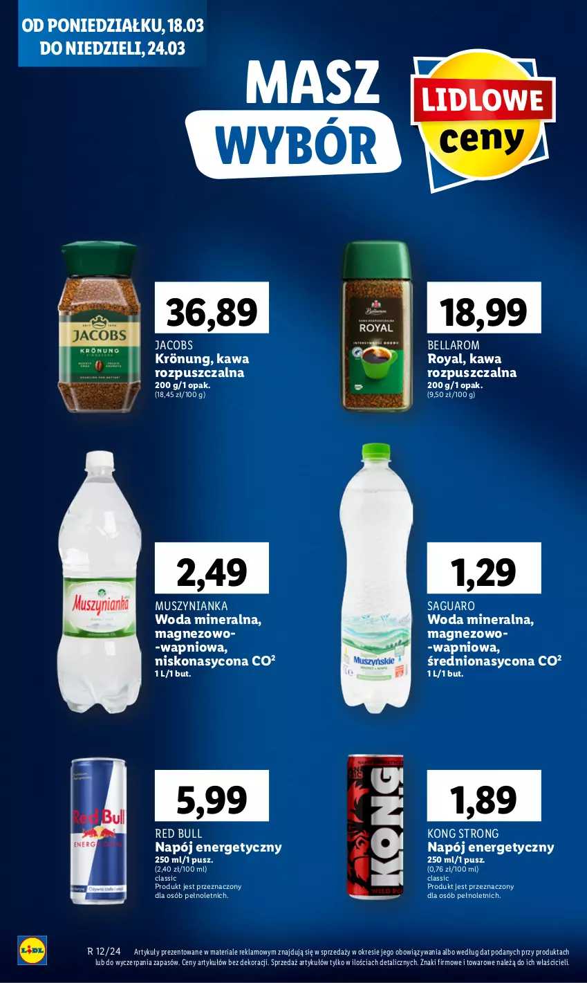 Gazetka promocyjna Lidl - GAZETKA - ważna 18.03 do 20.03.2024 - strona 58 - produkty: Bell, Bella, Jacobs, Kawa, Kawa rozpuszczalna, Magnez, Mus, Muszynianka, Napój, Napój energetyczny, Red Bull, Woda, Woda mineralna