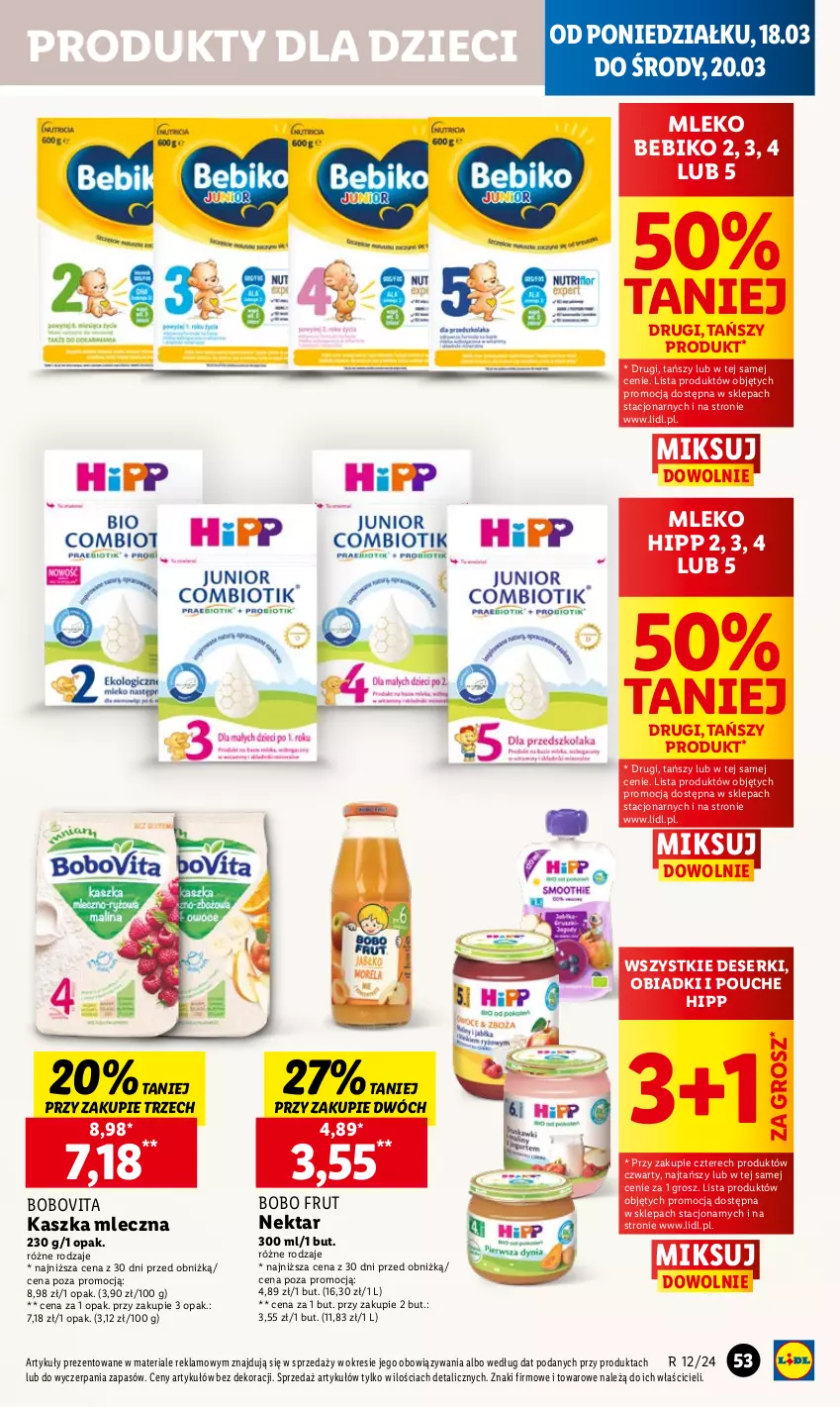 Gazetka promocyjna Lidl - GAZETKA - ważna 18.03 do 20.03.2024 - strona 61 - produkty: Bebiko, BoboVita, Deser, Dzieci, HiPP, Mleko, Nektar, Ser