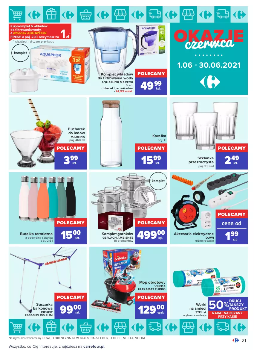 Gazetka promocyjna Carrefour - Gazetka Okazje czerwca - ważna 31.05 do 30.06.2021 - strona 21 - produkty: Aquaphor, Asus, Dzbanek, Karafka, Mop, Rama, Suszarka, Suszarka balkonowa, Szklanka, Vileda, Worki na śmiec, Worki na śmieci