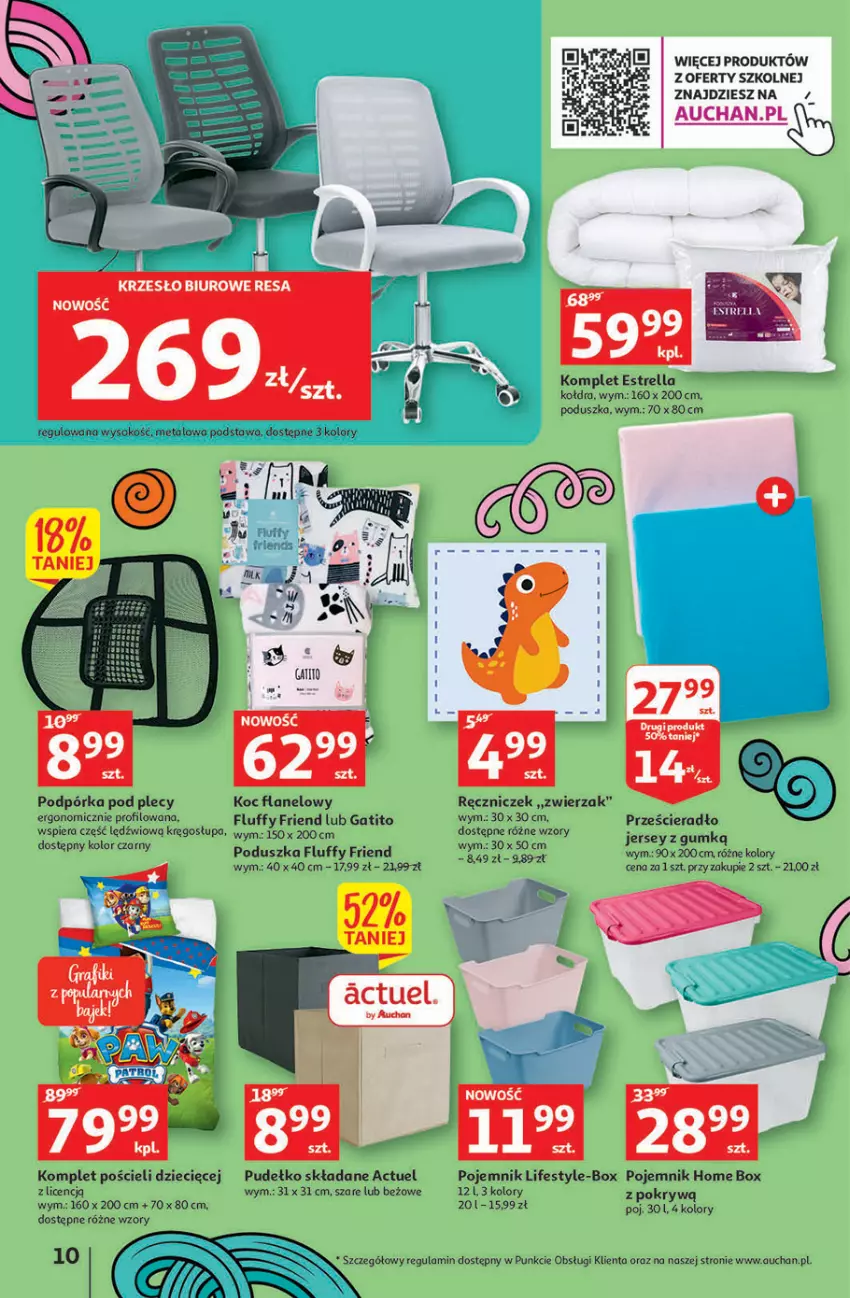 Gazetka promocyjna Auchan - Szkoła oszczędzania Hipermarkety 25-31.08 - ważna 25.08 do 31.08.2022 - strona 10 - produkty: Biuro, Dzieci, Koc, Kołdra, Komplet pościeli, Krzesło, Nuty, Poduszka, Pojemnik, Pościel, Prześcieradło, Sok, Znicz