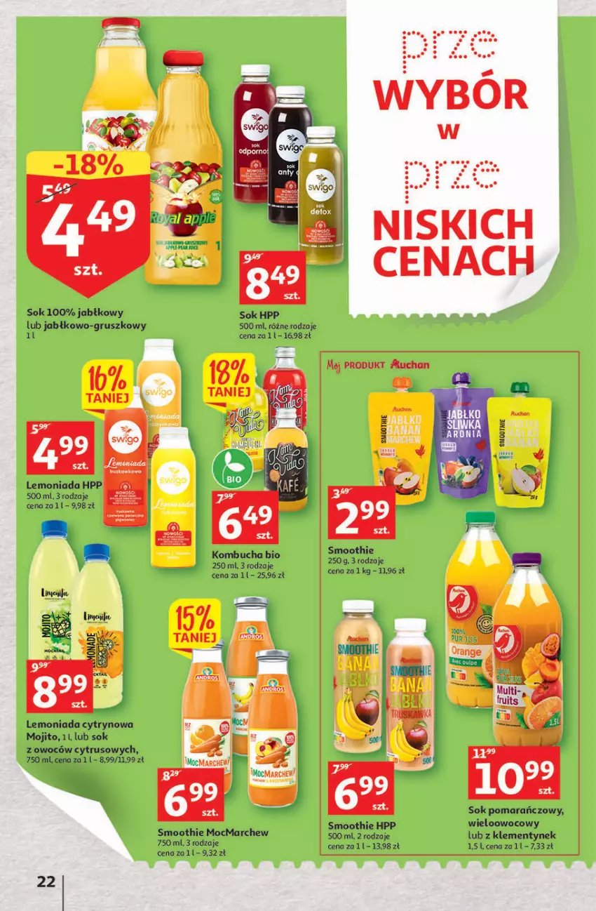 Gazetka promocyjna Auchan - Szkoła oszczędzania Hipermarkety 25-31.08 - ważna 25.08 do 31.08.2022 - strona 22 - produkty: HP, Lemoniada, Smoothie, Sok, Sok pomarańczowy