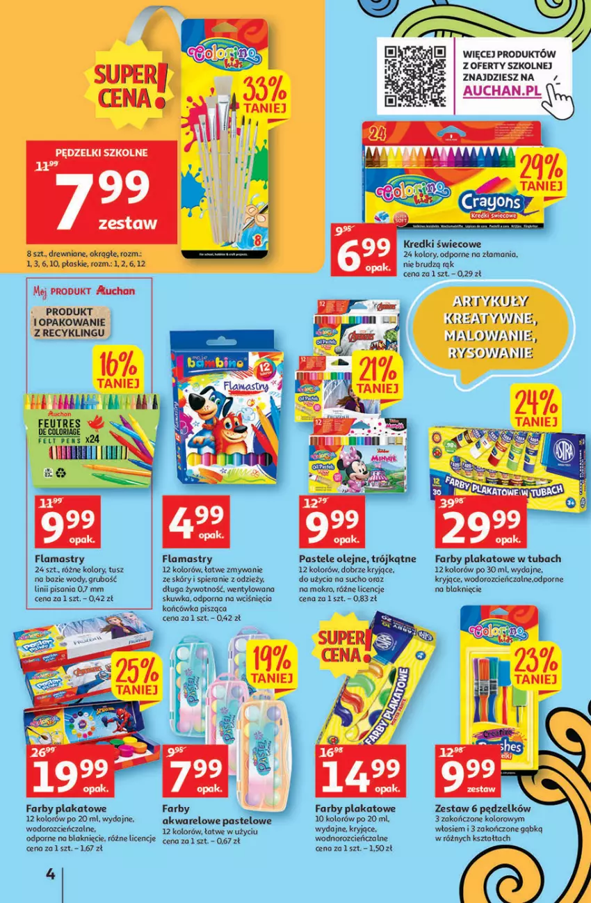 Gazetka promocyjna Auchan - Szkoła oszczędzania Hipermarkety 25-31.08 - ważna 25.08 do 31.08.2022 - strona 4 - produkty: Cień, Fa, Flamastry, Olej, Pastele olejne, Por, Tusz