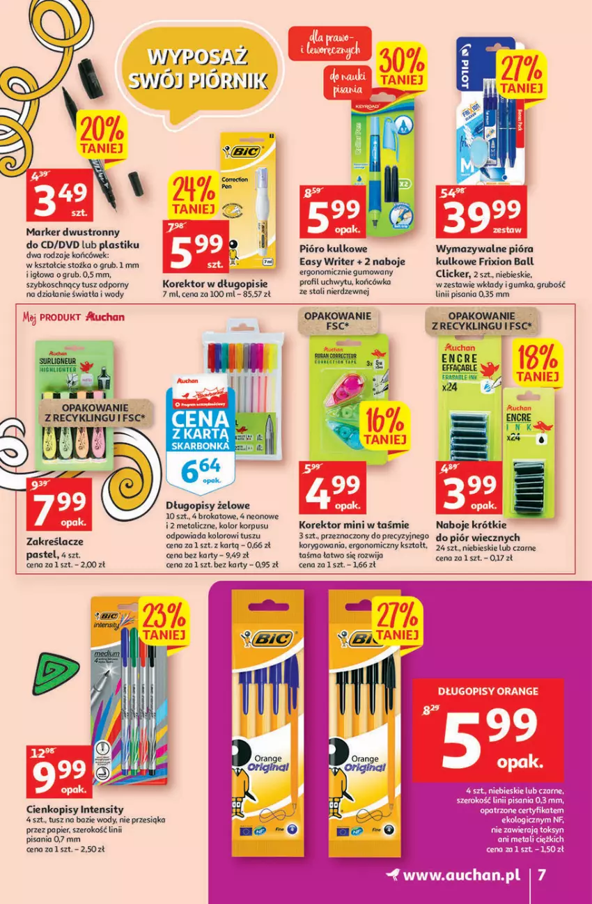 Gazetka promocyjna Auchan - Szkoła oszczędzania Hipermarkety 25-31.08 - ważna 25.08 do 31.08.2022 - strona 7 - produkty: Długopis, Fa, Marker, Papier, Por, Tusz