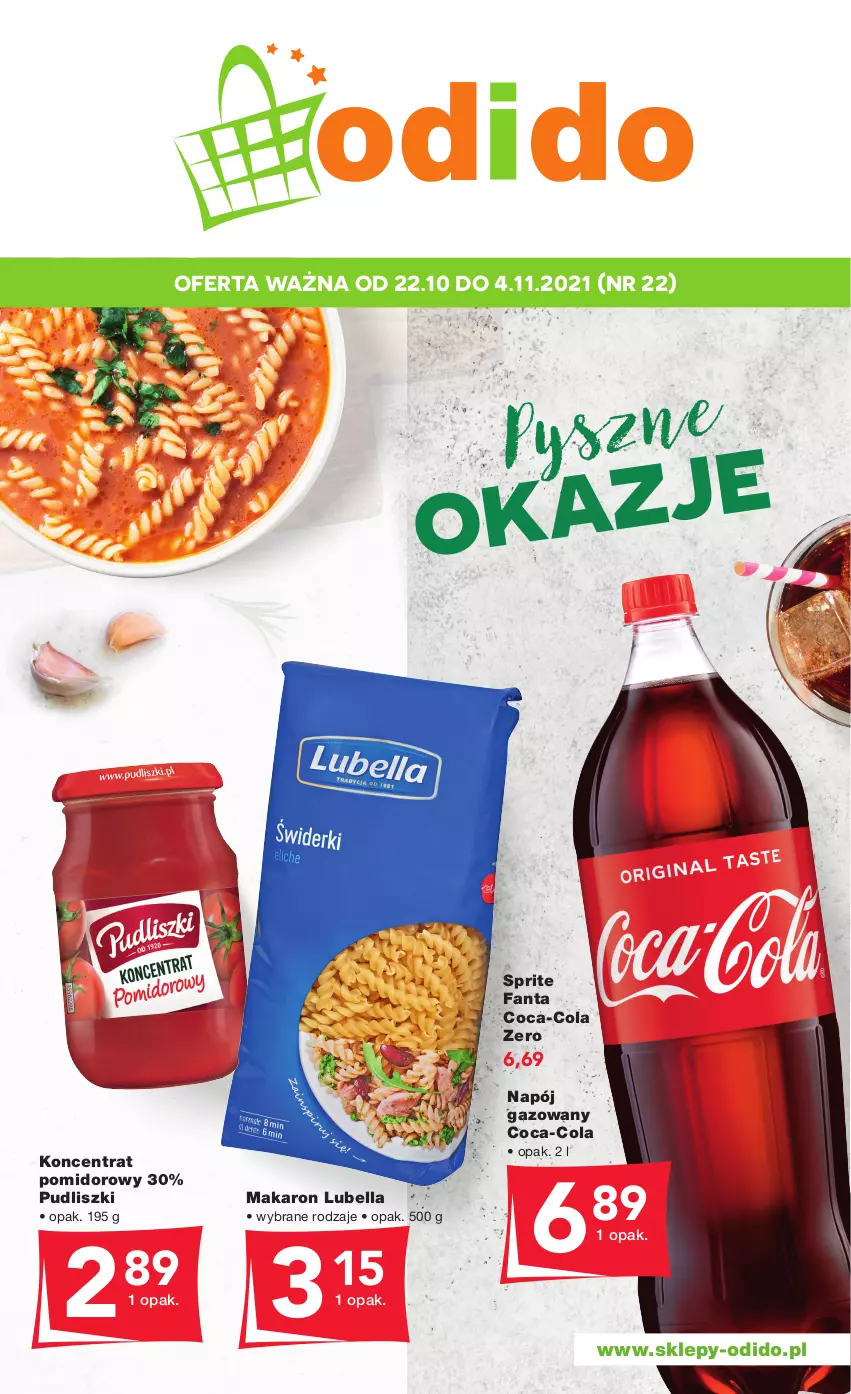 Gazetka promocyjna Odido - Pyszne OKAZJE - ważna 22.10 do 04.11.2021 - strona 1 - produkty: Bell, Bella, Coca-Cola, Fa, Fanta, Koncentrat pomidorowy, Lubella, Makaron, Napój, Napój gazowany, Pudliszki, Sprite